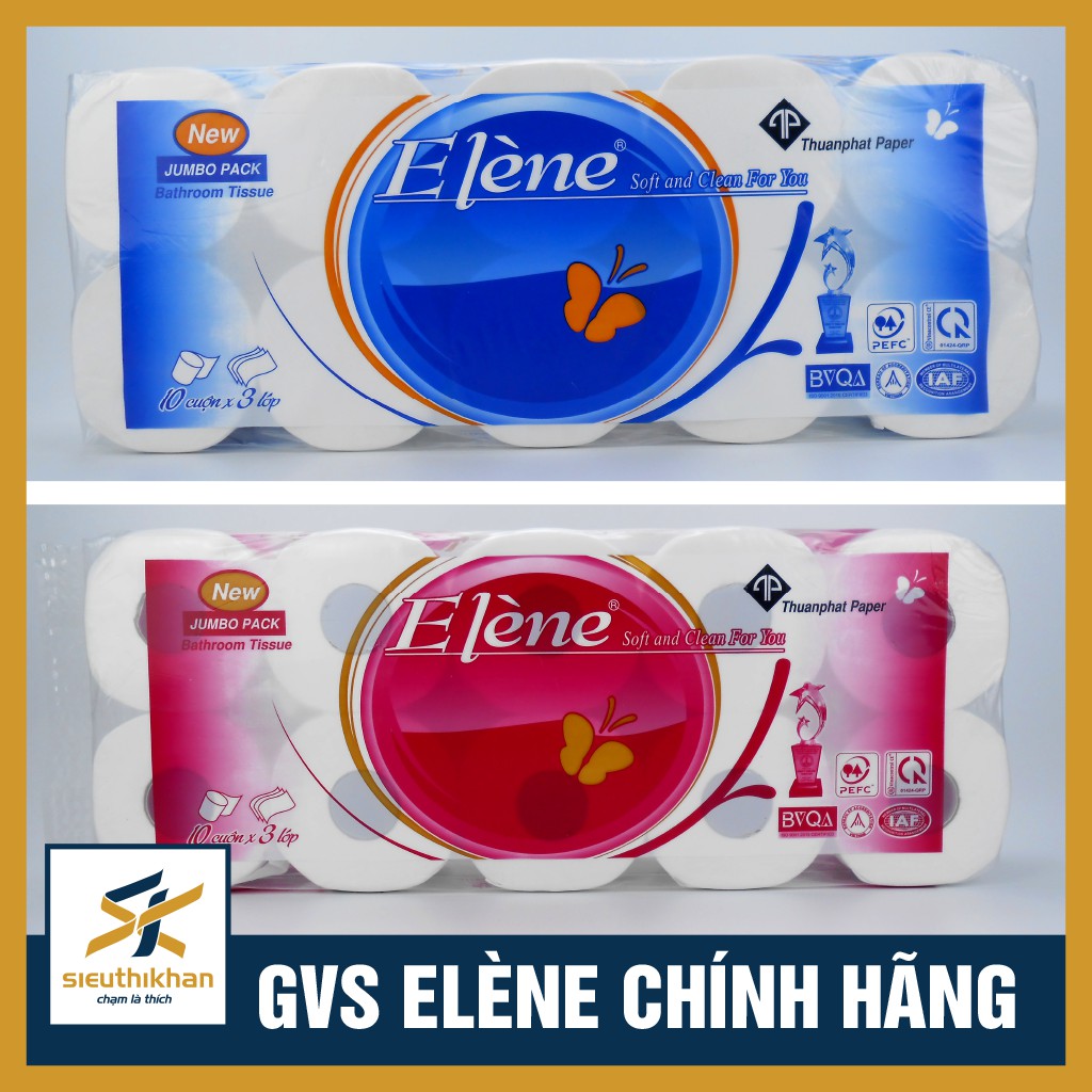 GIẤY VỆ SINH ELENE 10 CUỘN 3 LỚP &gt; GIẤY DAI, MỀM, MỊN, TAN TRONG NƯỚC