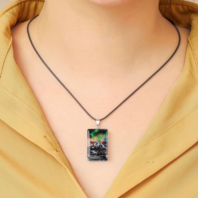 Flgo Vòng cổ Resin Trong Suốt Mặt Phong Cảnh Thiết Kế Đơn Giản