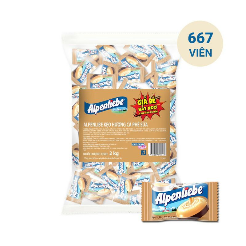 Kẹo Alpenliebe Hương Cà Phê Sữa (Gói 2kg - 667 viên)