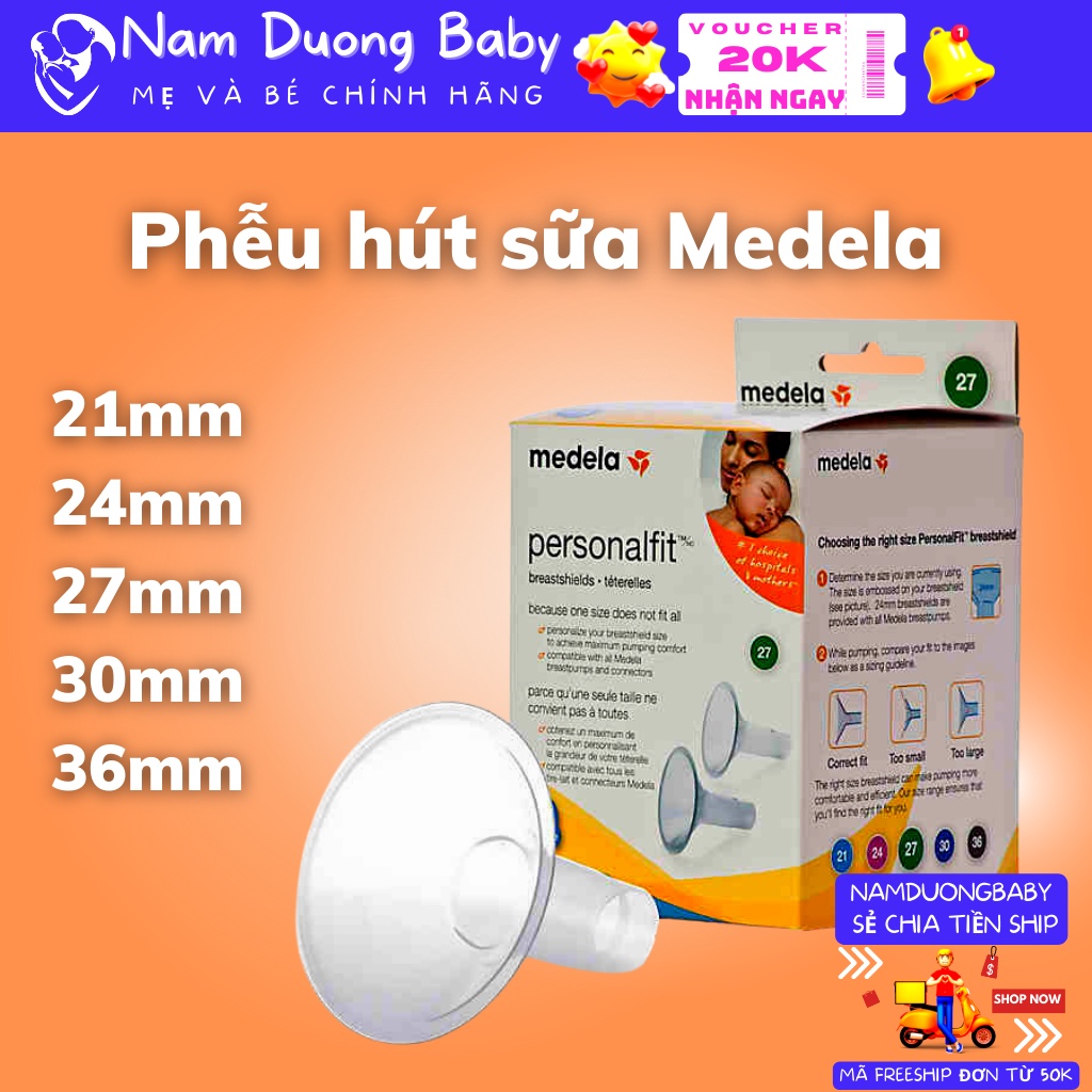 Phễu hút sữa Medela - Phễu medela size từ 21mm 24mm 27mm 30mm 36mm phụ kiện máy hút sữa medela chính hãng