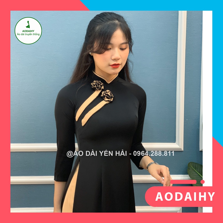 Áo dài truyền thống màu đen chất lụa thái tuấn | Áo dài Yến Hải | HT8