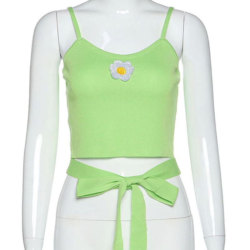 Áo Croptop Dệt Kim Hai Dây Thêu Hoa Quyến Rũ Thời Trang Mùa Hè Cho Nữ