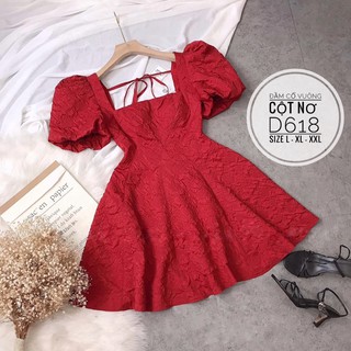 Bigsize Đầm cổ vuông cột nơ D618