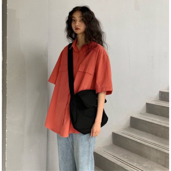 Áo Sơ Mi Ngắn Tay Form Rộng Màu Cam Đất Siêu Hot🍁 Unisex nam nữ đều mặc được