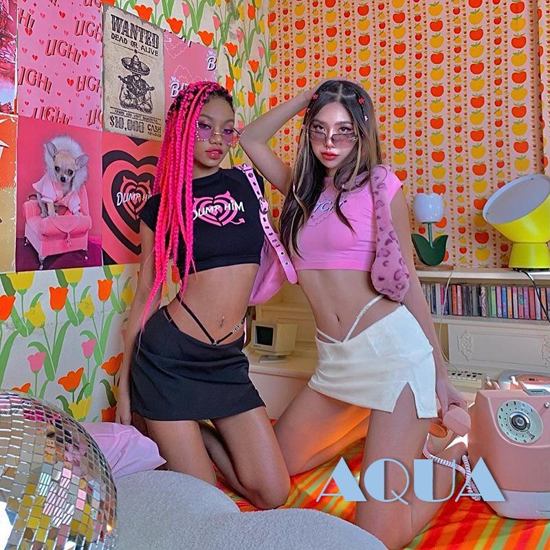 Chân Váy Chữ A Mini Y2K Màu Trơn Xẻ Tà Thời Trang Mùa Hè Cho Nữ