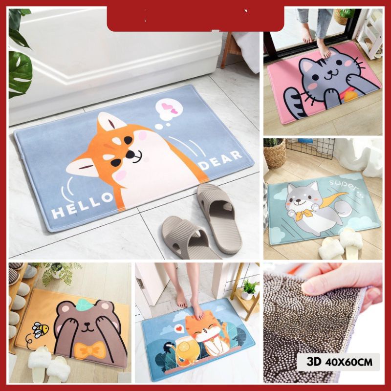 Combo 3 thảm chống trượt 3d nhiều hình cute, thảm decor nhà cửa kích thước 40*60