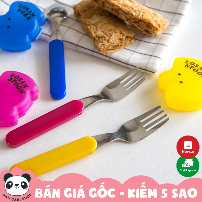 Bộ thìa /dĩa ăn dặm inox cho bé kèm hộp đựng hình thú Nhật Bản