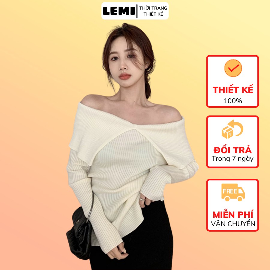 Áo len chất liệu Len tăm dày cao cấp, Áo len trễ vai thiết kế tay dài 2 mảnh gập lạ mắt, Áo len nữ may kỹ size SML