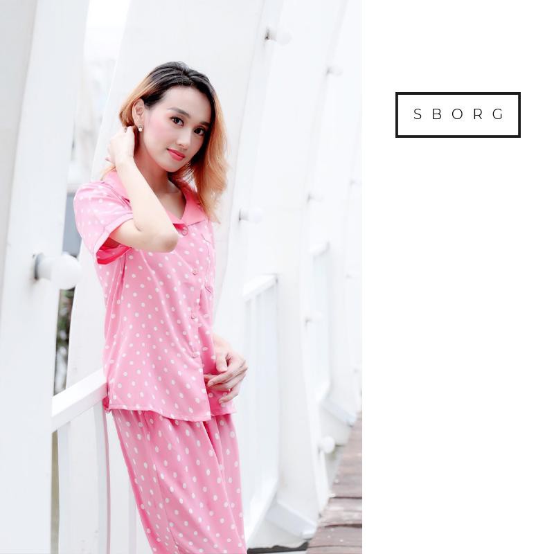 Pijama nữ SBORG đồ bộ mặc nhà lụa hàn họa tiết trendy tay ngắn quần dài có túi 45-65kg quà tặng vợ gu mac