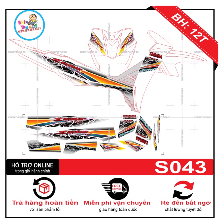 TEM RỜI SIRIUS DÁN XE TRẮNG S043 -- SHIN DECAL 2