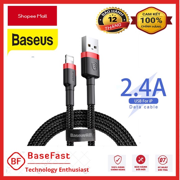 Cáp sạc nhanh Iphone Baseus Cafule Lightning dây bện dù chắc chắn hỗ trợ truyền dữ liệu dài 1M/2M/3M