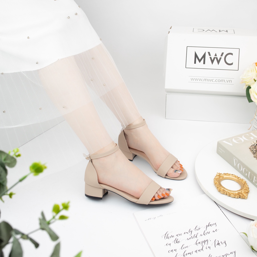 Giày Cao Gót thời trang MWC sandal cao gót công sở quai ngang đế vuông hở mũi 3CM NUCG-3957