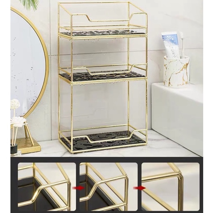 Kệ Trang Điểm Vàng Gold Để Nước Hoa Mỹ Phẩm 2 Tầng Sang Trọng Cao Cấp