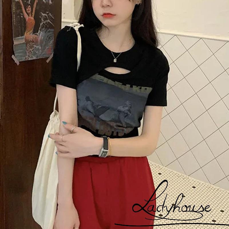 Áo Thun Tay Ngắn Cổ Tròn In Họa Tiết Chữ Thời Trang Mùa Hè Cho Nữ