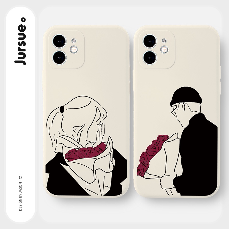 Ốp lưng JURSUE mềm hình cặp đôi dễ thương đẹp cho iPhone 13 12 11 Pro Max SE 2020 X XR XS 8 7 6S 6 Plus Y1894