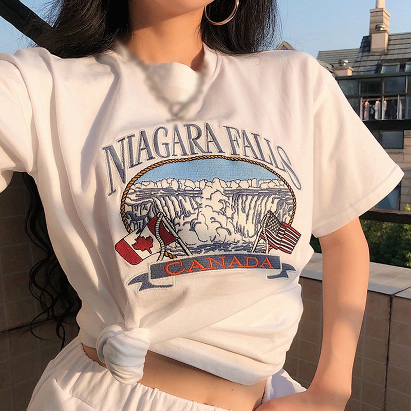 Áo Thun Tay Ngắn Cổ Tròn Dáng Rộng In Hình Cá Tính Phong Cách Retro Hàn Quốc