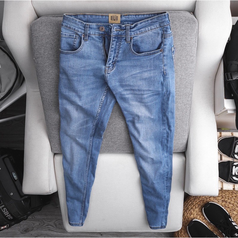 Quần jean Nam cao cấp xanh nhat- Jean co giãn - Ống xuông nhẹ