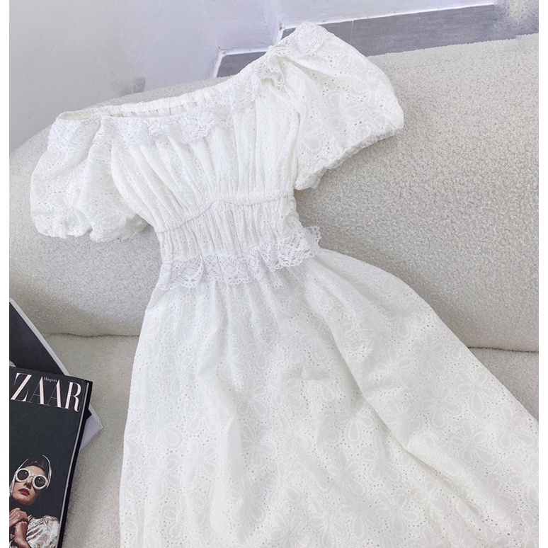 ĐẦM XÔ TRẮNG CHUN EO REN