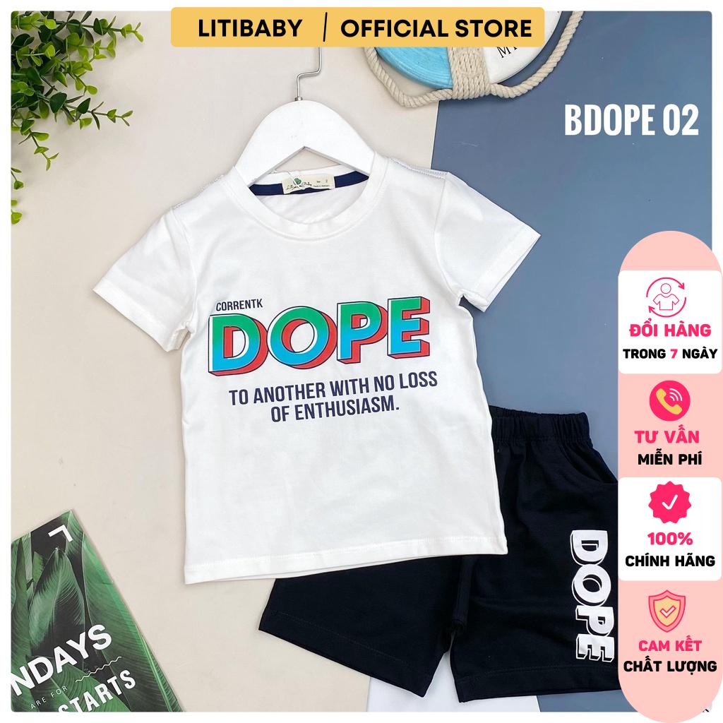 Bộ thun cotton LTIBABY cho bé trai, chất cotton mềm mát, thấm hút mồ hôi, dáng quần đùi, áo in chữ DO FE size 2/10T