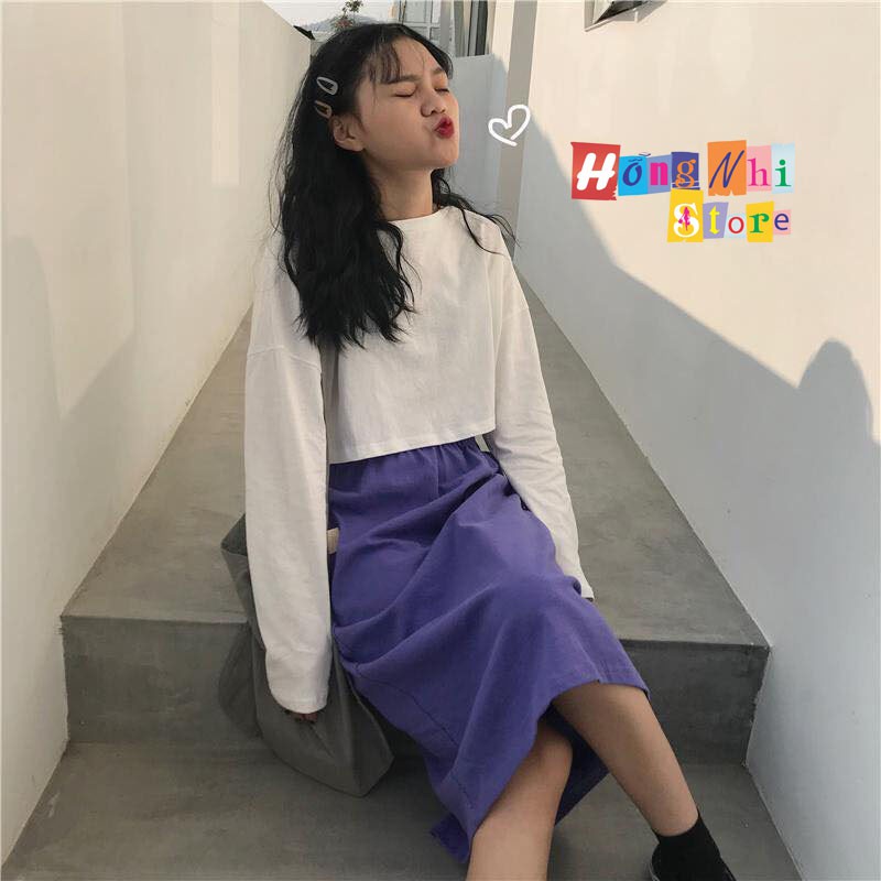 Áo Croptop Trơn Tay Dài Dáng Rộng Màu Trắng Long Tee Ulzzang - MM