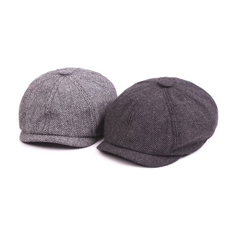 [Bán Chạy] Mũ Beret Vải Tuýt Sọc Phẳng Phong Cách Herringbone Gatsby Thời Trang Mùa Xuân Cổ Điển Cho Nam