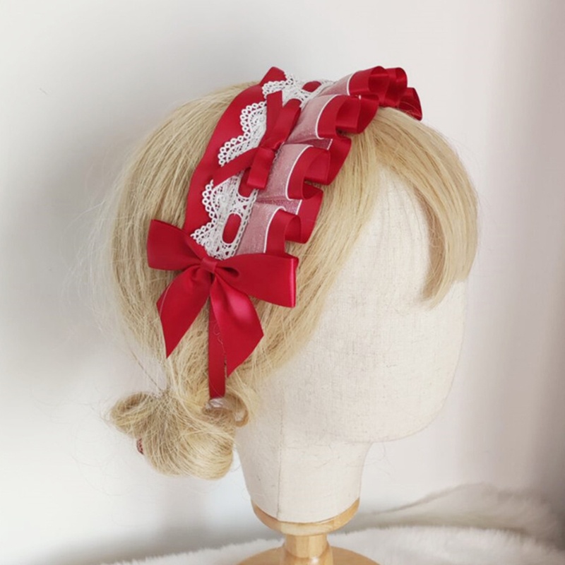 Băng Đô Ren 10MK Xếp Ly Đính Nơ Phong Cách Lolita