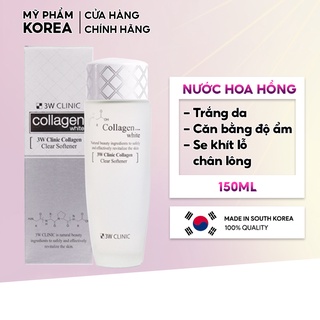 Nước hoa hồng dưỡng trắng da se khít lỗ chân lông chiết xuất từ Collagen 3W Clinic Hàn Quốc 150ml giúp da sáng mềm mịn