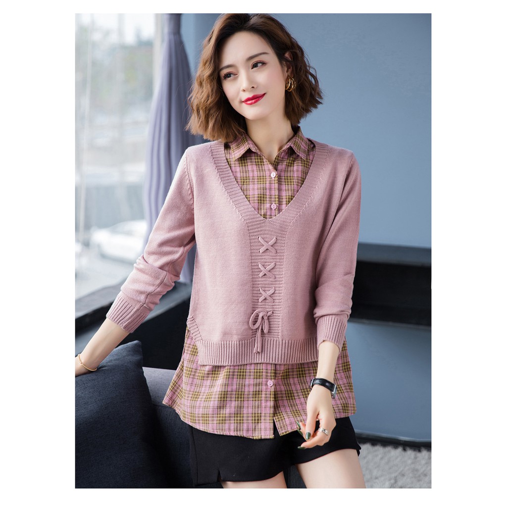Áo len nữ dáng ngắn mix sơ mi cá tính mới nhất 2020 | BigBuy360 - bigbuy360.vn