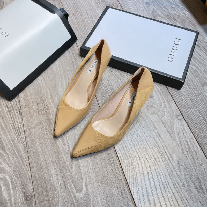 X(ẢNH THẬT) Giày Cao Gót 7p Da Lộn Pha Da Mềm Êm Fullbox Cao Cấp