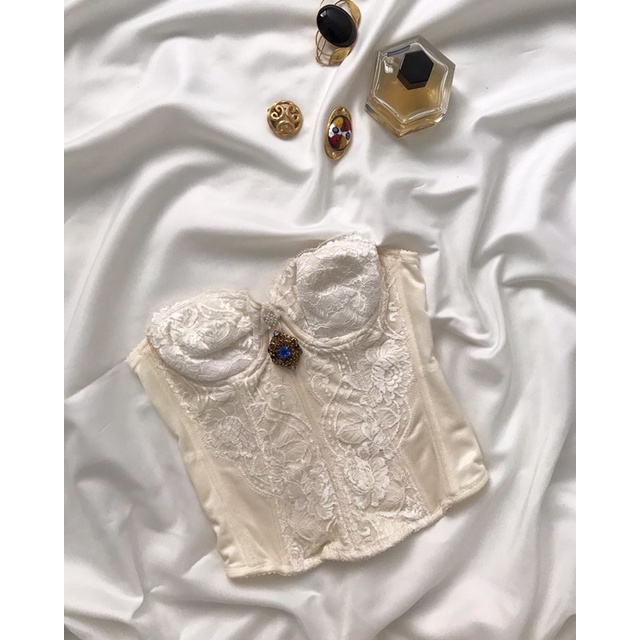 Áo corset trắng kem phối ren 2hand