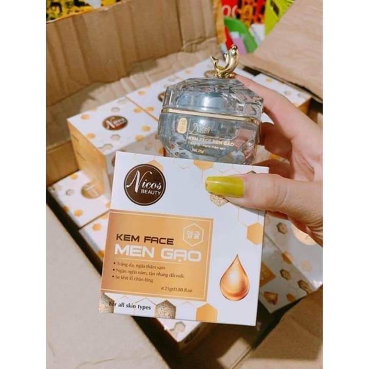[Sỉ-Rẻ] Kem face men gạo Nlcos dưỡng trắng da ngừa thâm sạm se khít lỗ chân lông 25g – QT760 [Lẻ-Sỉ]