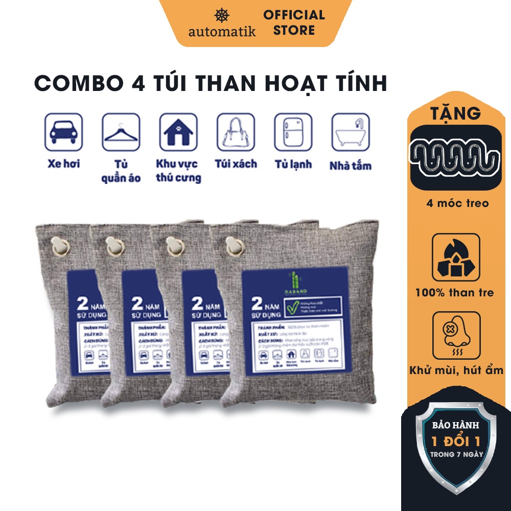 [SALE SỐC] Than Hoạt Tính 4 Túi Giảm 125k Khử Mùi Thuốc Lá, Hút Ẩm, Tủ Lạnh, Ô Tô, Phòng Ngủ, Nhà Vệ Sinh 200g-NABAKO