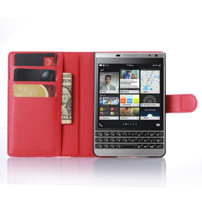 Bao Da Điện Thoại Nắp Gập Kiêm Ví Tiền Màu Bạc Cho Blackberry Passport