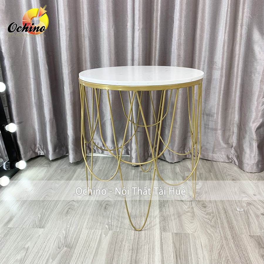 Bàn Trà Sofa mặt đá Tròn khung kim loại sơn tĩnh điện trang trí phòng khách ban công ( Có SẴn)