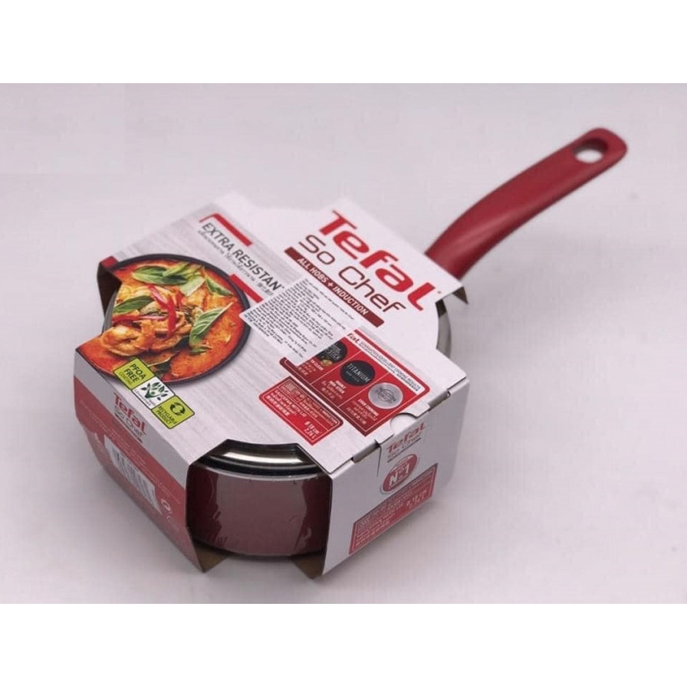 Nồi cán dài / Quánh chống dính đáy từ Tefal So Chef G1352395 18cm có nắp (Đỏ)