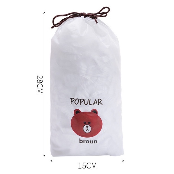 Màng bọc thực phẩm co giãn siêu dai sử dụng lò vi sóng, chống bụi bẩn an toàn vệ sinh có chun hình túi gấu set 100 chiếc