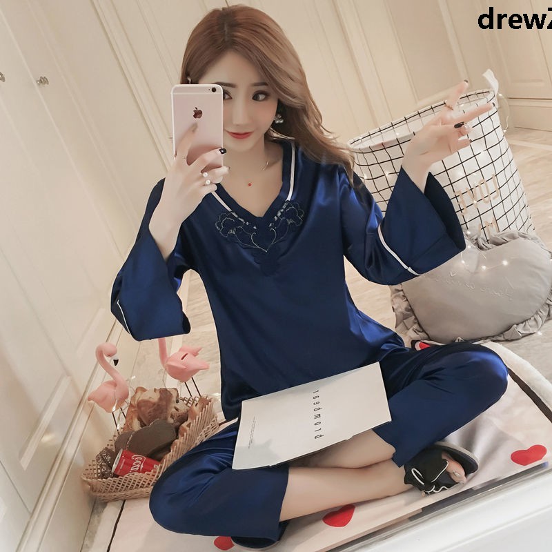 Bộ Đồ Ngủ Pijama Vải Lụa Tay Ngắn Thời Trang Mùa Xuân Cho Nữ | BigBuy360 - bigbuy360.vn