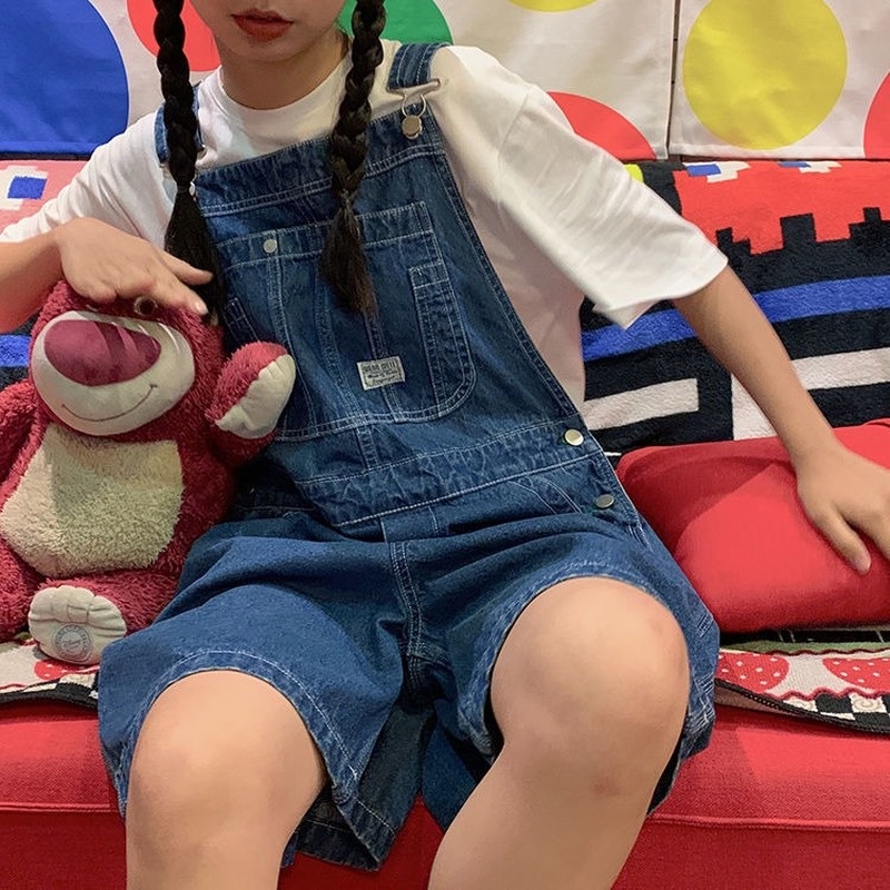 Quần yếm denim ống rộng phong cách Hàn Quốc cho nữ