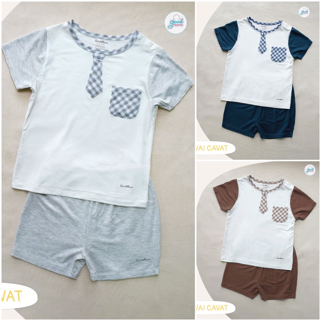 [CHÍNH HÃNG] Bộ quần áo cộc tay cổ trụ bé trai Organic Cotton mềm mại Good Mama