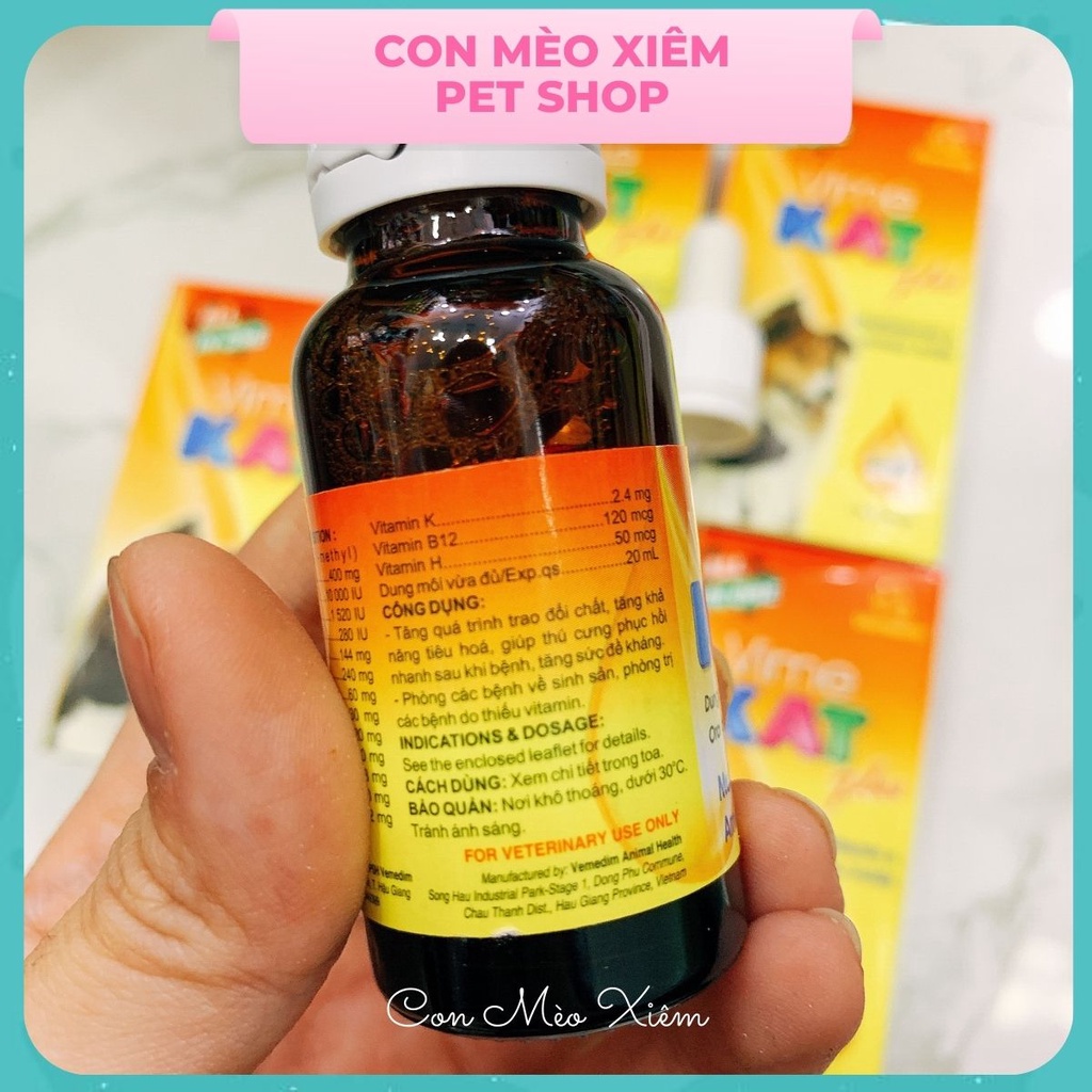 Siro cho chó mèo vitamin khoáng chất Vemedim vimekat plus 20ml, tăng cân đẹp lông Con Mèo Xiêm