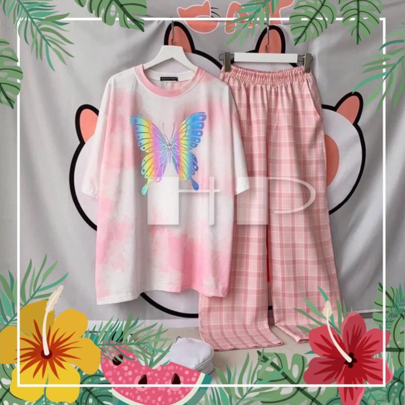 Sét áo loang hồng in bướm phản quang + quần TH6 ATSHOP CHUYÊN SỈ LẺ THỜI TRANG