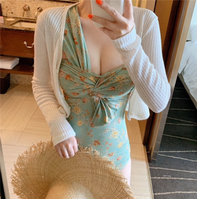 Bộ đồ bơi , bikini nữ liền mảnh nơ ngực vạt chéo (kèm ảnh thật)