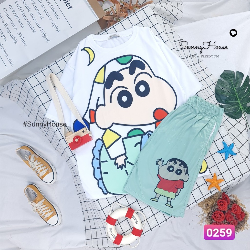 Nhiều mẫu ảnh chụp Thật Đồ bộ hoạt hình quần ngắn,Set cartoon  .Unisex form rộng SunnyHouse- Mã SP000288