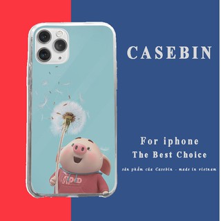 Ốp lưng con lợn cầm hoa bồ công anh Iphone 7/7Plus/8/8Plus/X/Xs/Xs Max/11/11 Promax/12/12 Promax PIG20210022