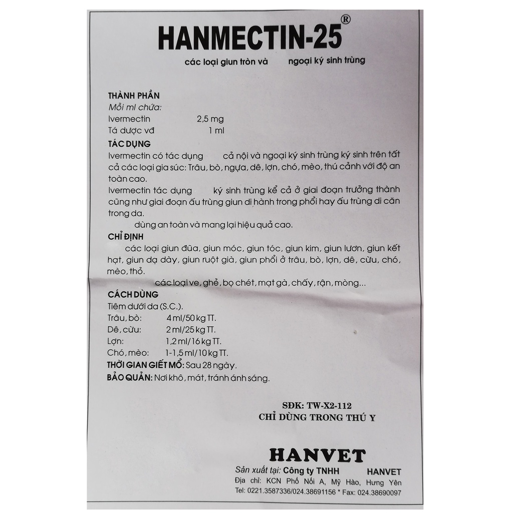5 lọ Hanmectin 25   10ml Hàng việt nam dùng tốt cho trâu, bò, lợn, dê, cừu, chó, mèo, thỏ