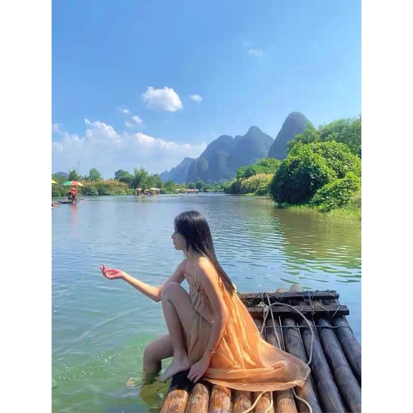 [Có ảnh thật] Đần suông 2 dây kim tuyến nhún, váy nữ hai dây maxi vải tơ hàng Quảng Châu