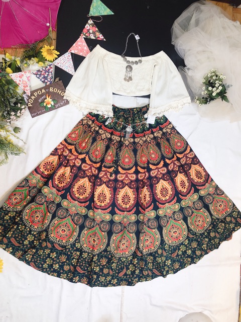 Chân váy thổ cẩm lông công Ấn độ-hình thật cuối | BigBuy360 - bigbuy360.vn