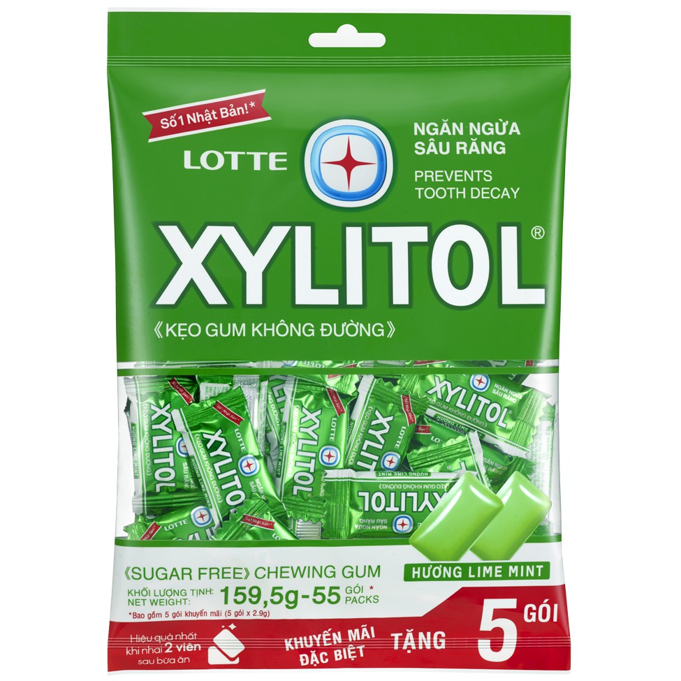 Kẹo Gum không đường Lotte Xylitol - Hương Lime Mint 159,5 g