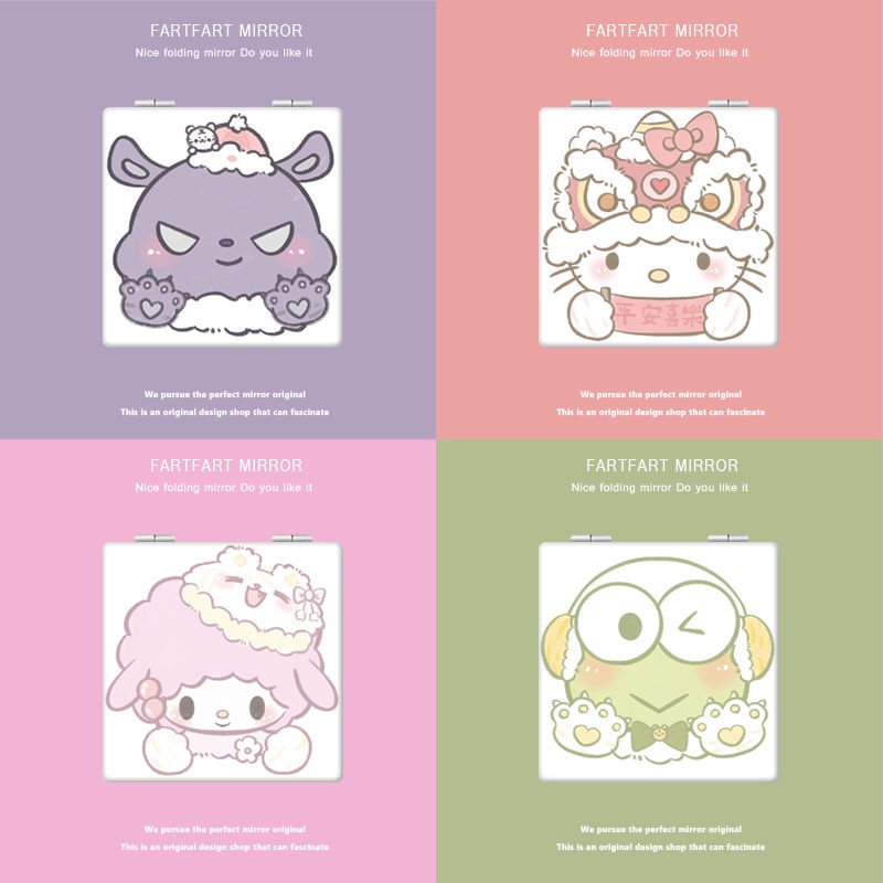 Gương Trang Điểm Mini Hai Mặt Nắp Lật Hình Hello Kitty Sanrio Dành Cho Học Sinh