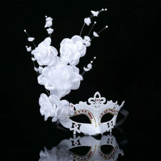 Mặt nạ hóa trang Halloween nữ nửa mặt hoa trắng